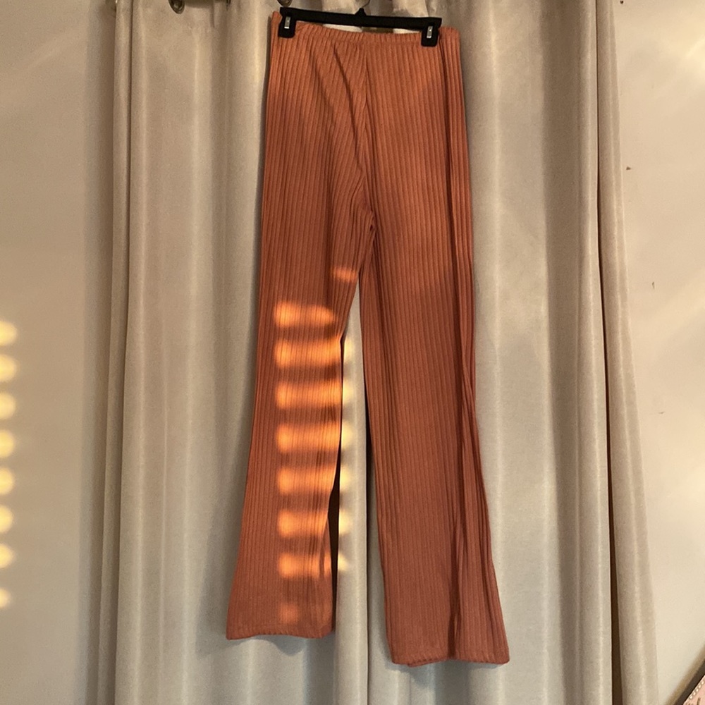 Pink Ribbed Flare Leg Pants - Picture 3 of 3